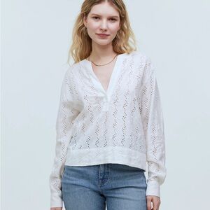 Madewelll long sleeve white eyelet shirt blouse sz small